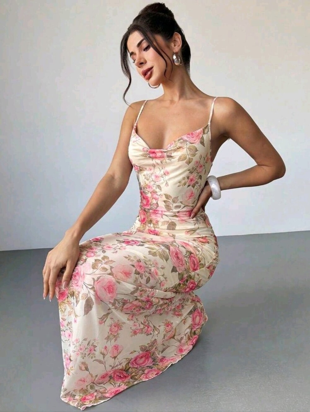 Firerie Plunging Neck Abstract Floral Print Bodycon Maxi Dress - Picture 4 of 7